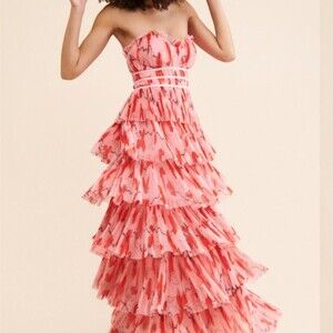 Pink Strapless Maxi Dress With 7 F 6 F